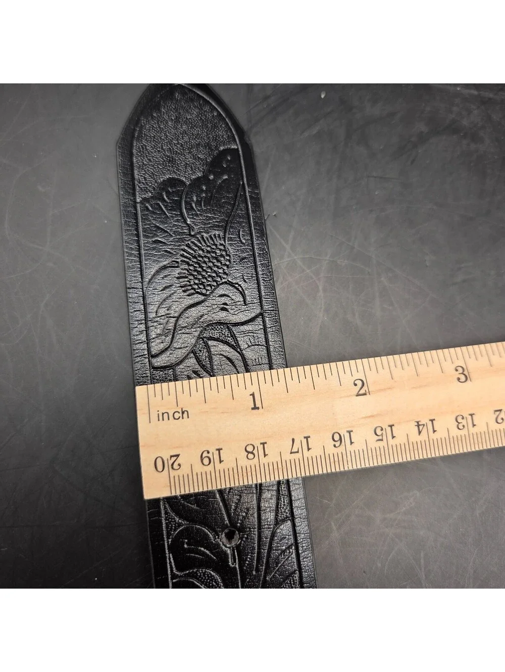 Western Leather Belt Mens 42 Black Floral Engraved Longhorn Buckle 1.25in